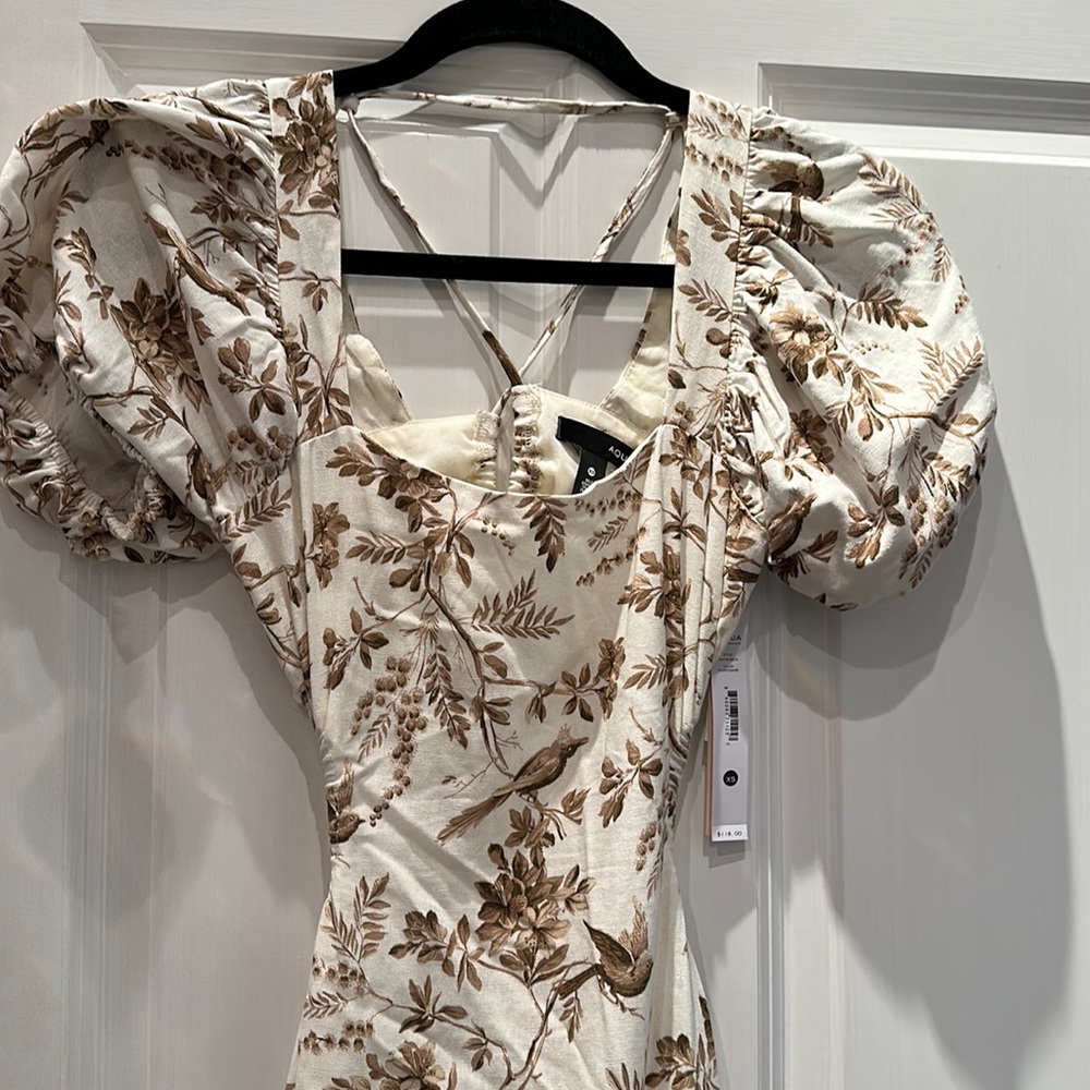 Linen ivory patterned dress